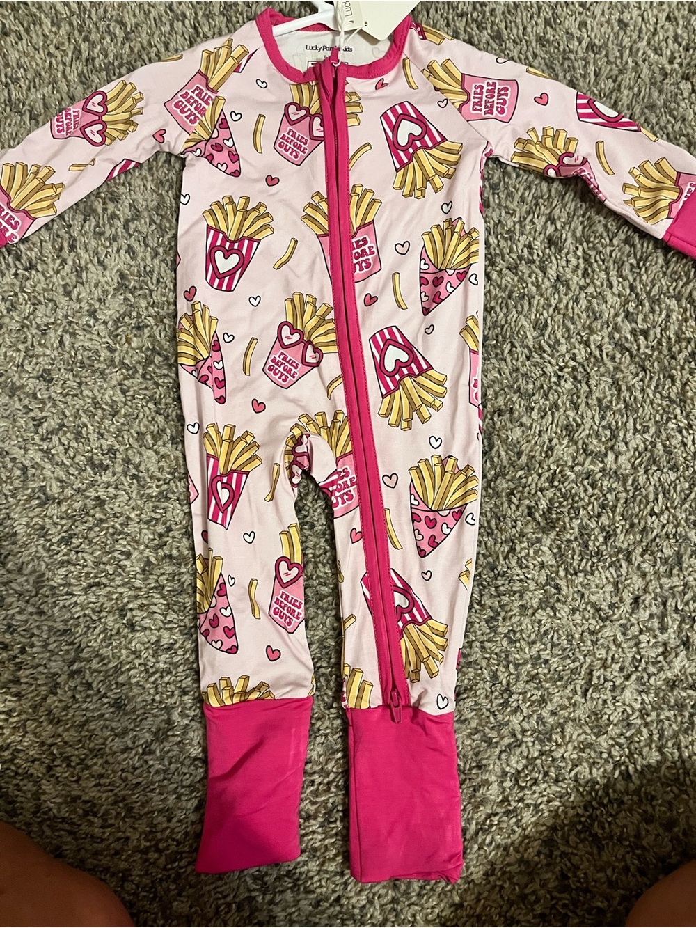 Lucky Brand Pink Kids One-Piece Bodysuit with Fries Print